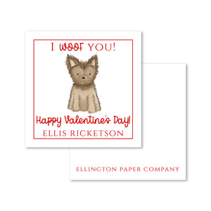 "I Woof You" Valentine Enclosure Cards and Stickers, Yorkie