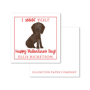 "I Woof You" Valentine Enclosure Cards and Stickers, Boykin Spaniel