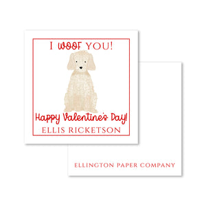 "I Woof You" Valentine Enclosure Cards and Stickers, Golden Doodle