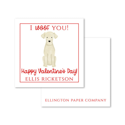 "I Woof You" Valentine Enclosure Cards and Stickers, Yellow Lab