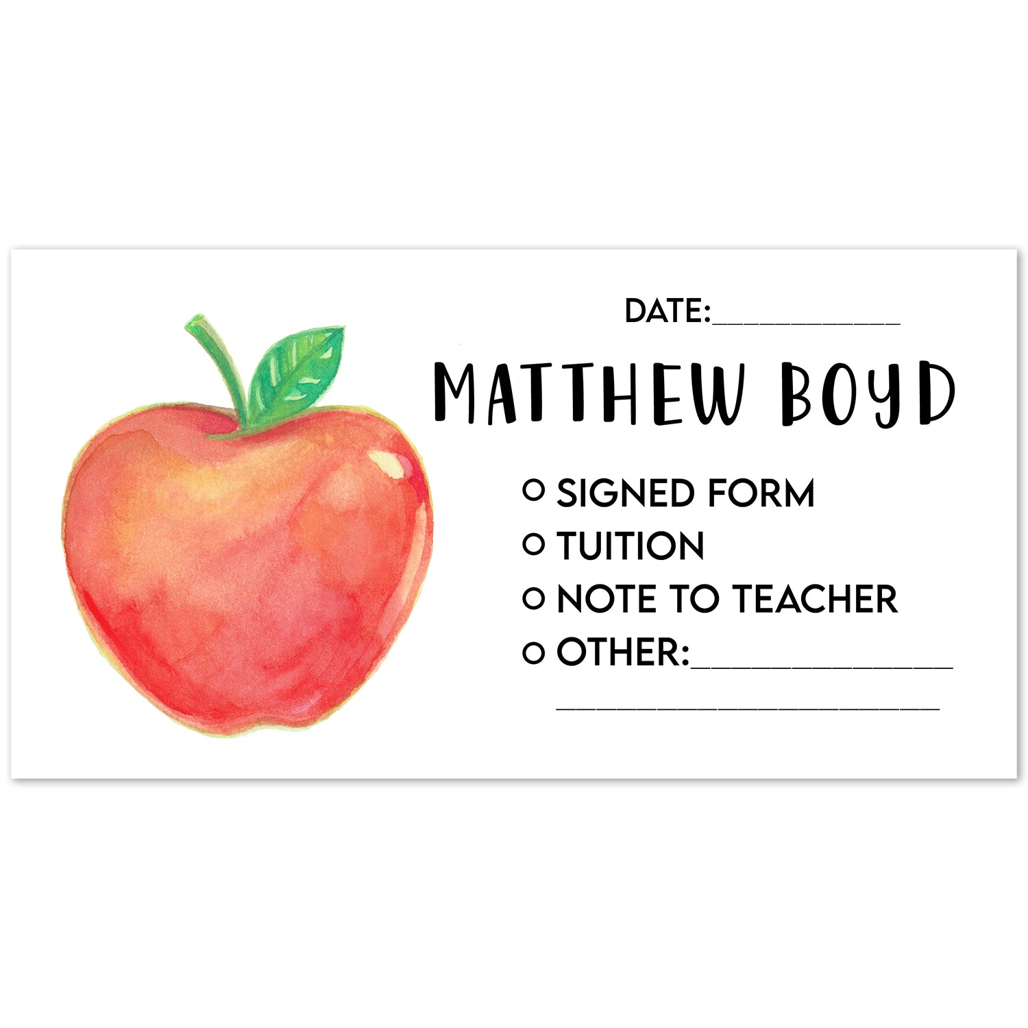 Apple Personalized School Envelopes, 20 Count, Block Font