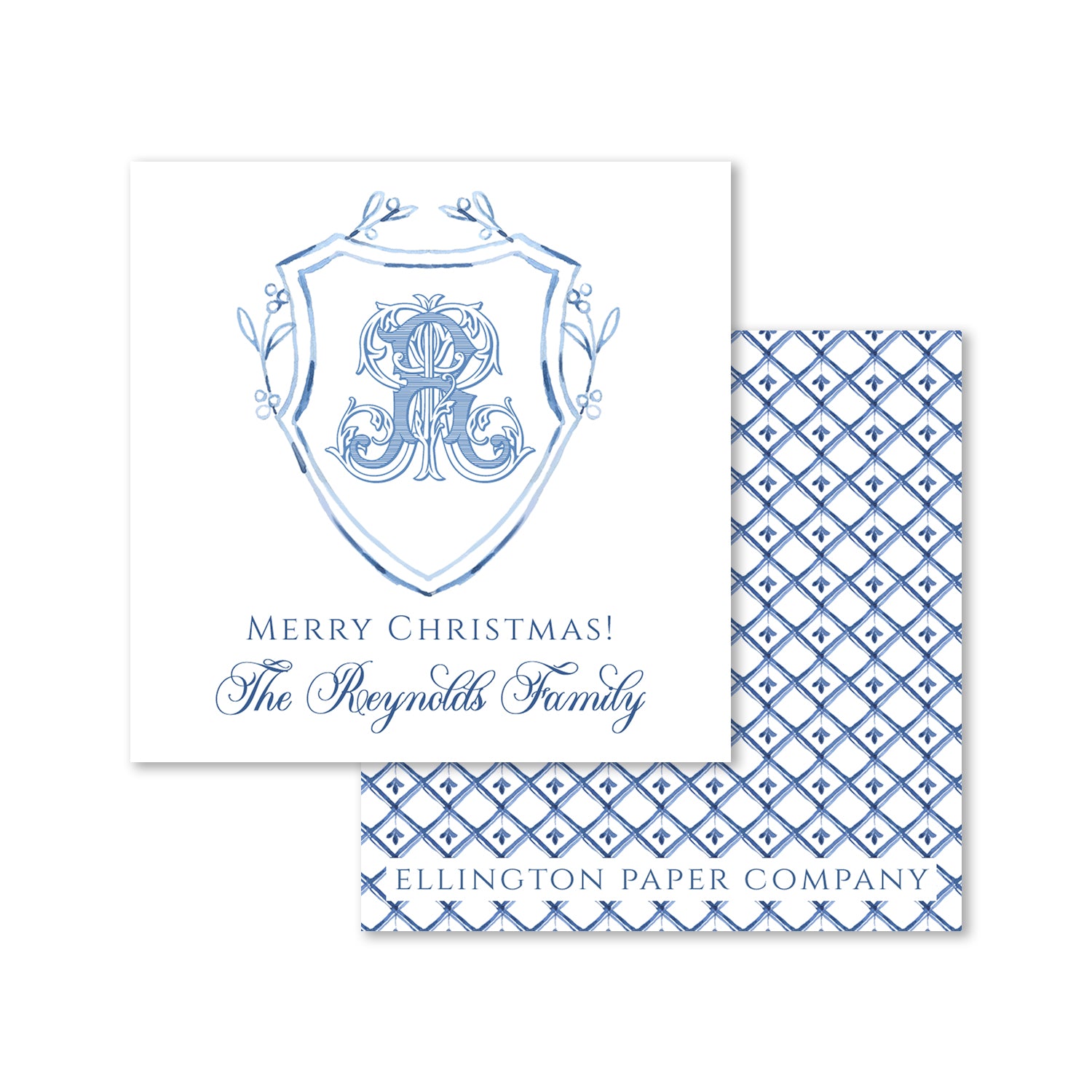 Blue Holiday Crest Holiday Enclosure Cards and Stickers
