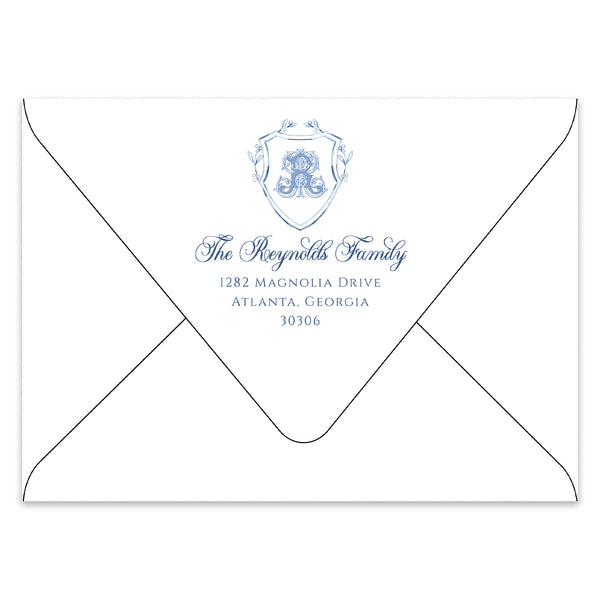 Blue Holiday Crest Holiday Photo Card Address Printing Add-On
