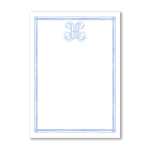 Blue Antique Monogram with Blue Watercolor Frame Notepad