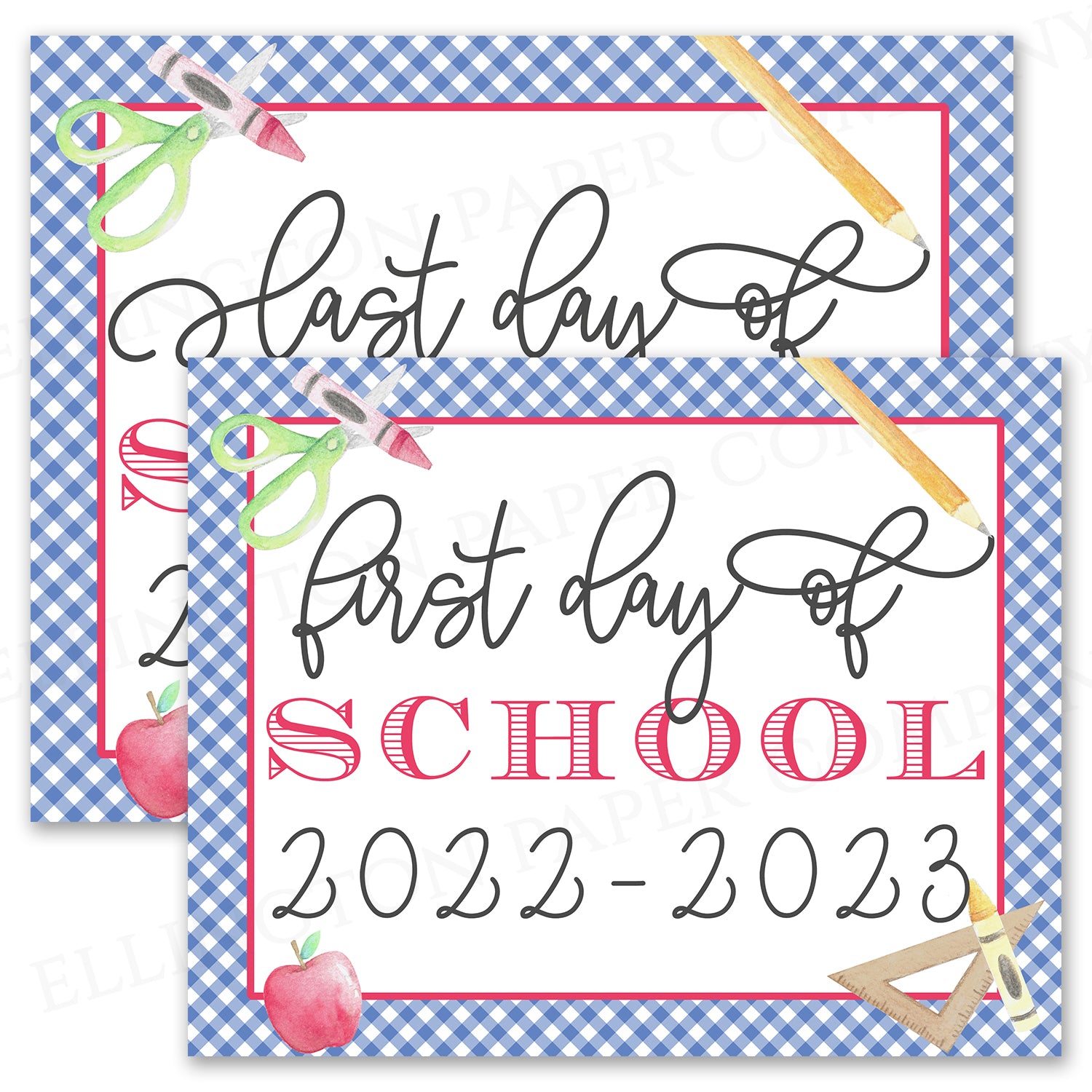 Printable First and Last Day of School Sign with Blue Gingham - Digital