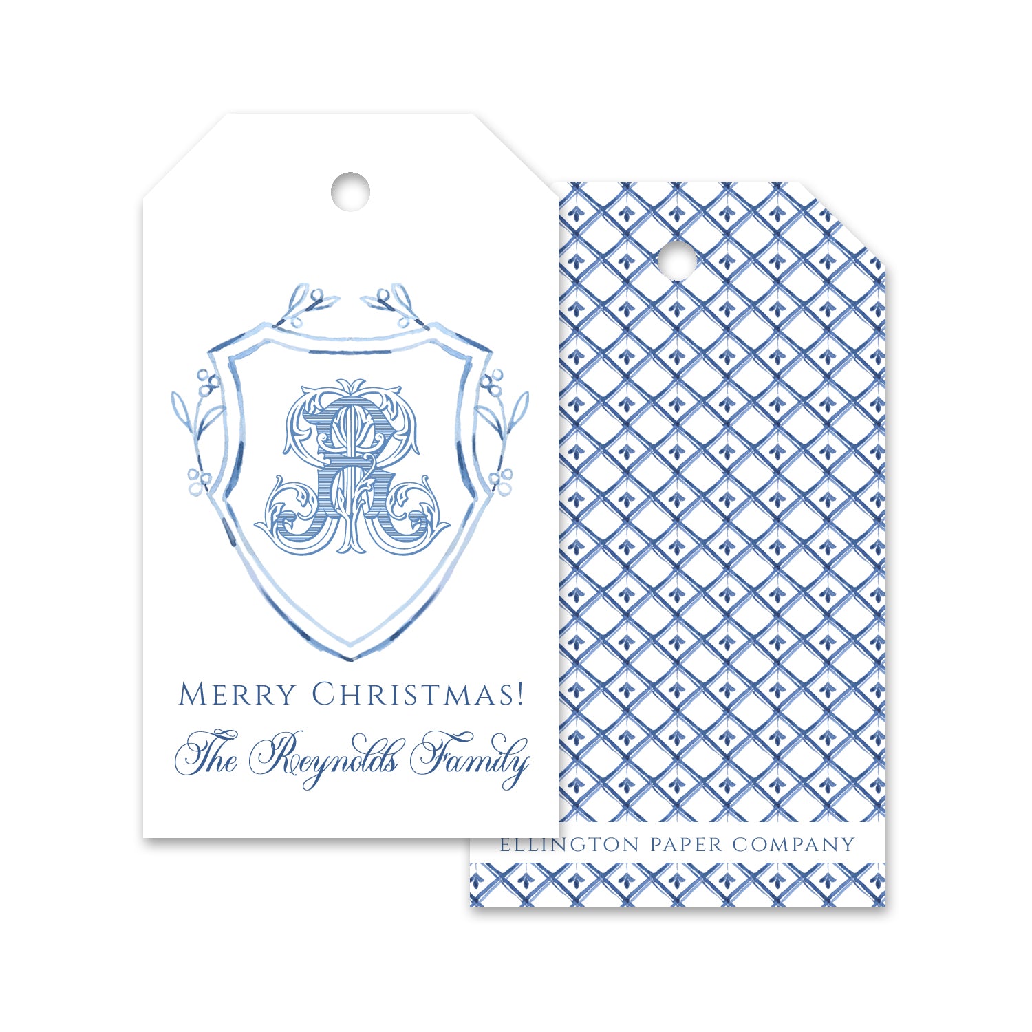 Blue Holiday Crest Holiday Gift Tags