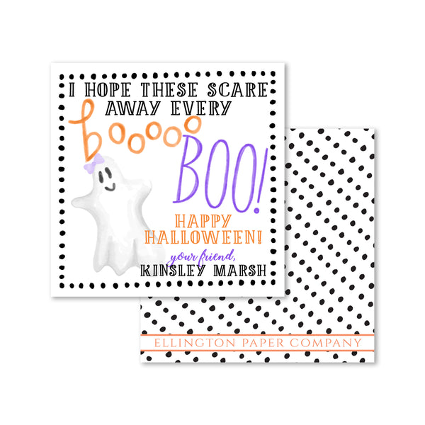 Boo-boo Ghost With Bow Halloween Enclosure Cards and Stickers