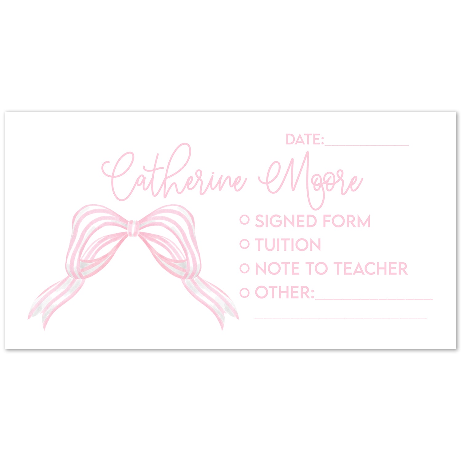 Pink Bow Personalized School Envelopes, 20 Count