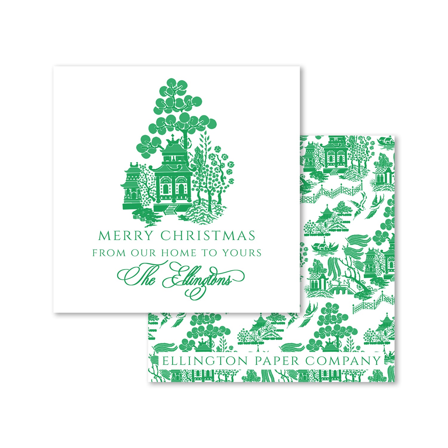 Chinoiserie Holiday Enclosure Cards and Stickers, Green