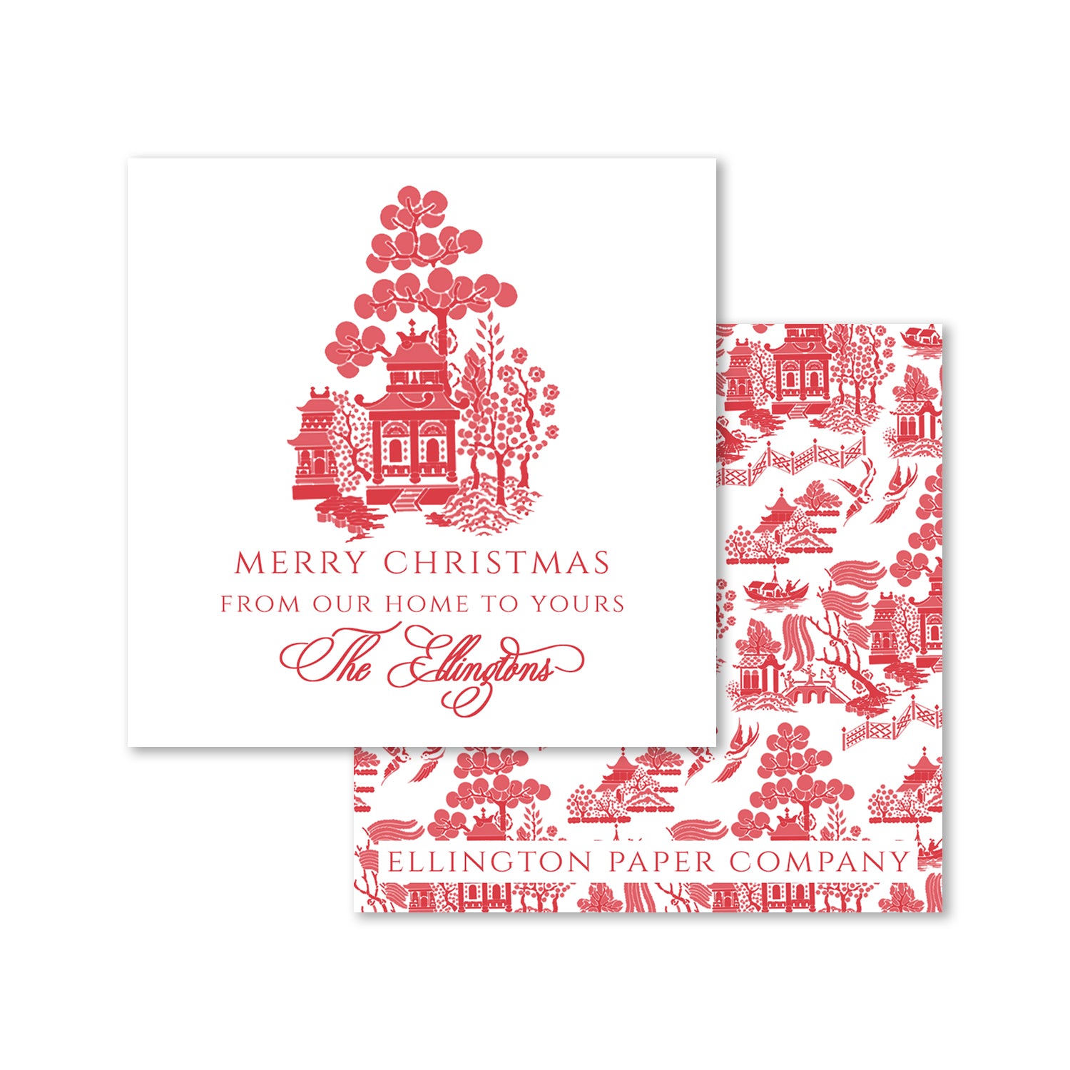 Chinoiserie Holiday Enclosure Cards and Stickers, Red