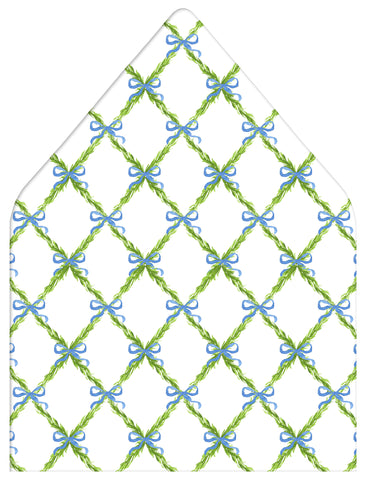 Monogram Blue Bow Wreath Holiday Photo Card Envelope Liner Add-On