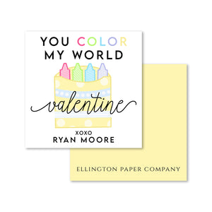 You Color My World Valentine Enclosure Cards and Stickers