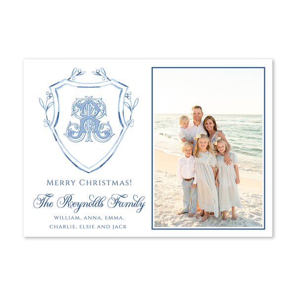 Blue Holiday Crest Holiday Photo Card