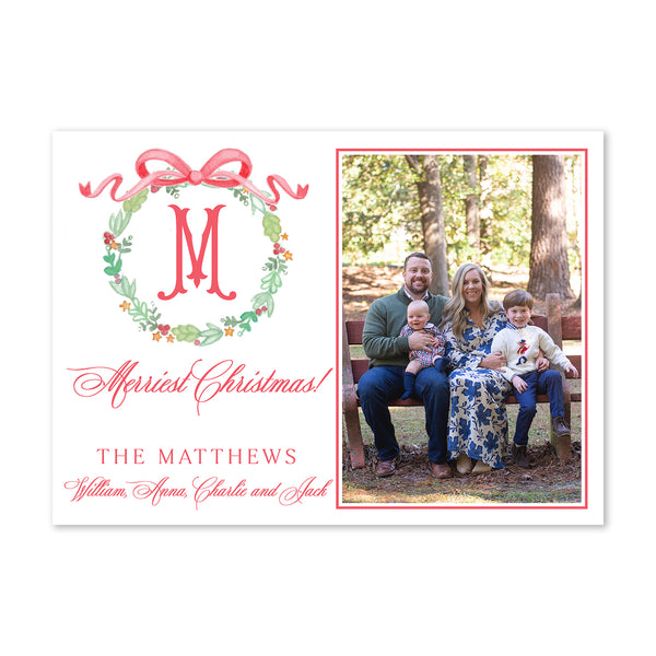 Merriest Holiday Wreath Holiday Photo Card, Red