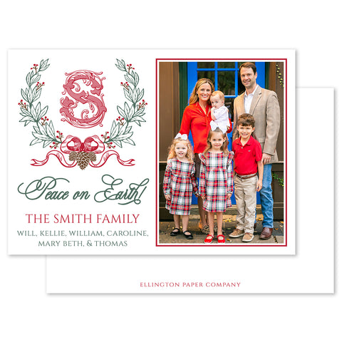 Monogram Georgia Pine Cone Wreath Holiday Photo Card