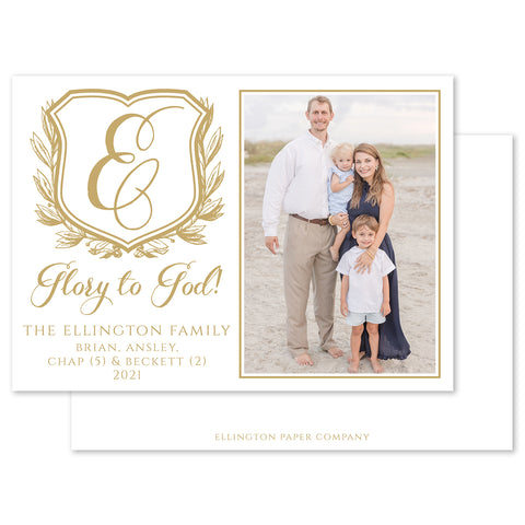 Gold Monogram Crest Holiday Photo Card