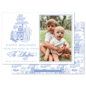 Chinoiserie Holiday Photo Card, Blue