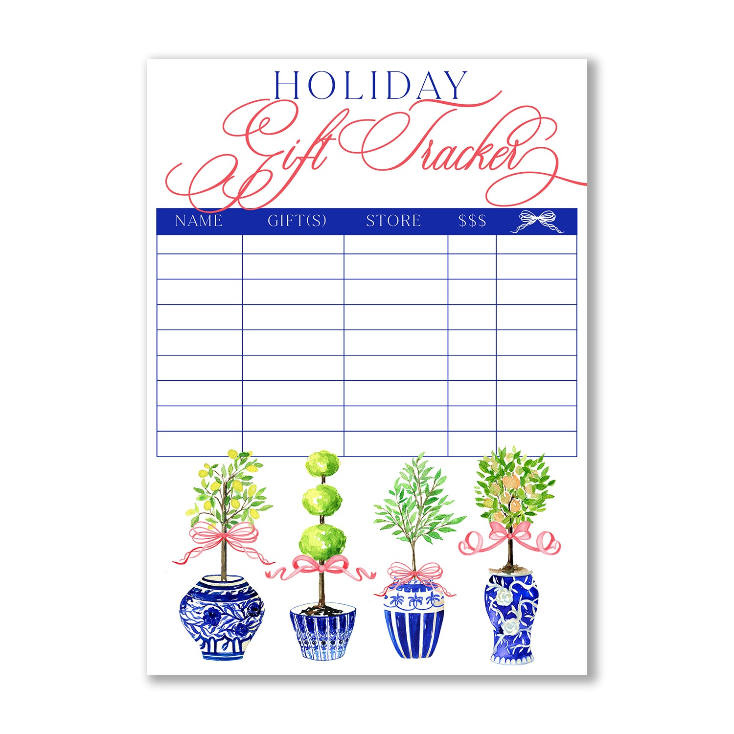 Holiday Gift Tracker Notepad