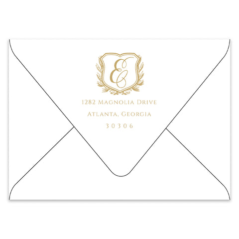 Gold Monogram Crest Holiday Photo Card Address Printing Add-On