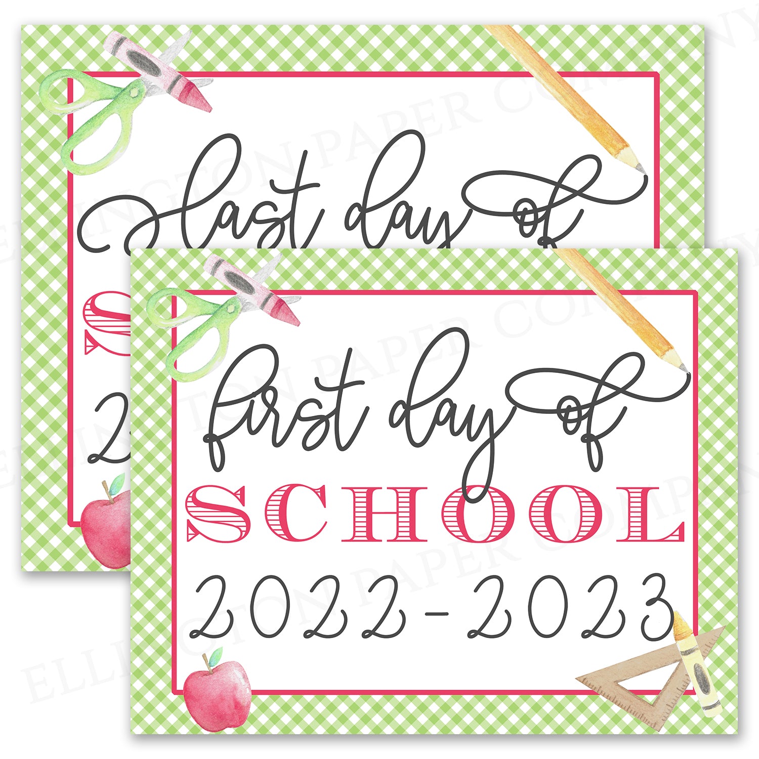 Printable First and Last Day of School Sign with Green Gingham - Digital
