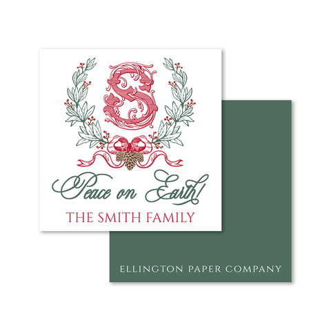 Monogram Georgia Pine Cone Wreath Holiday Enclosure Cards and Stickers