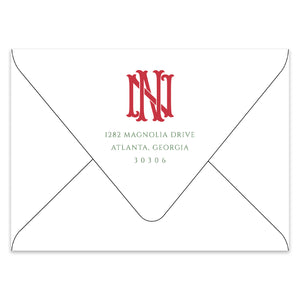Interlocking Monogram & Plaid Holiday Photo Card Address Printing Add-On