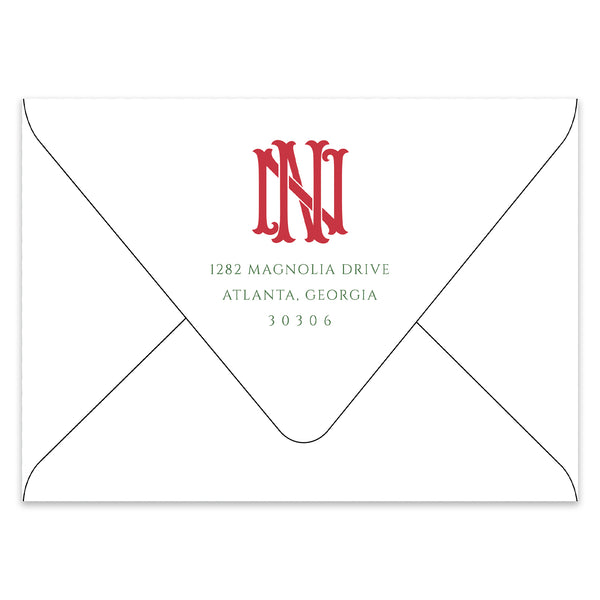 Interlocking Monogram & Plaid Holiday Photo Card Address Printing Add-On