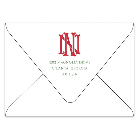 Interlocking Monogram & Plaid Holiday Photo Card Address Printing Add-On