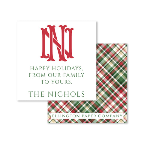Interlocking Monogram & Plaid Holiday Enclosure Cards and Stickers