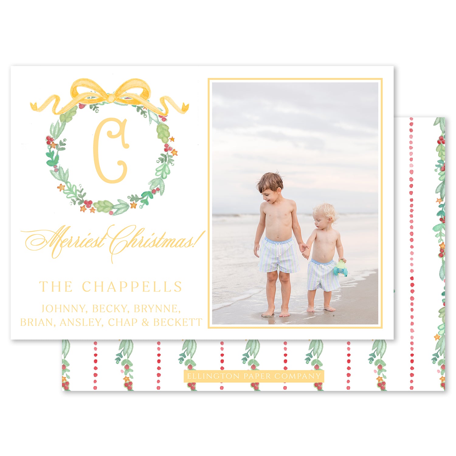 Merriest Holiday Wreath Holiday Photo Card, Gold