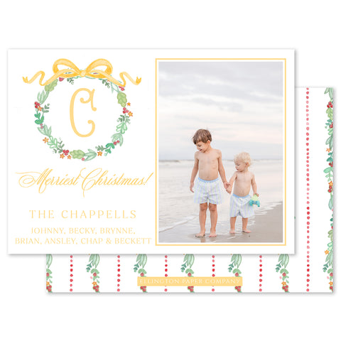 Merriest Holiday Wreath Holiday Photo Card, Gold