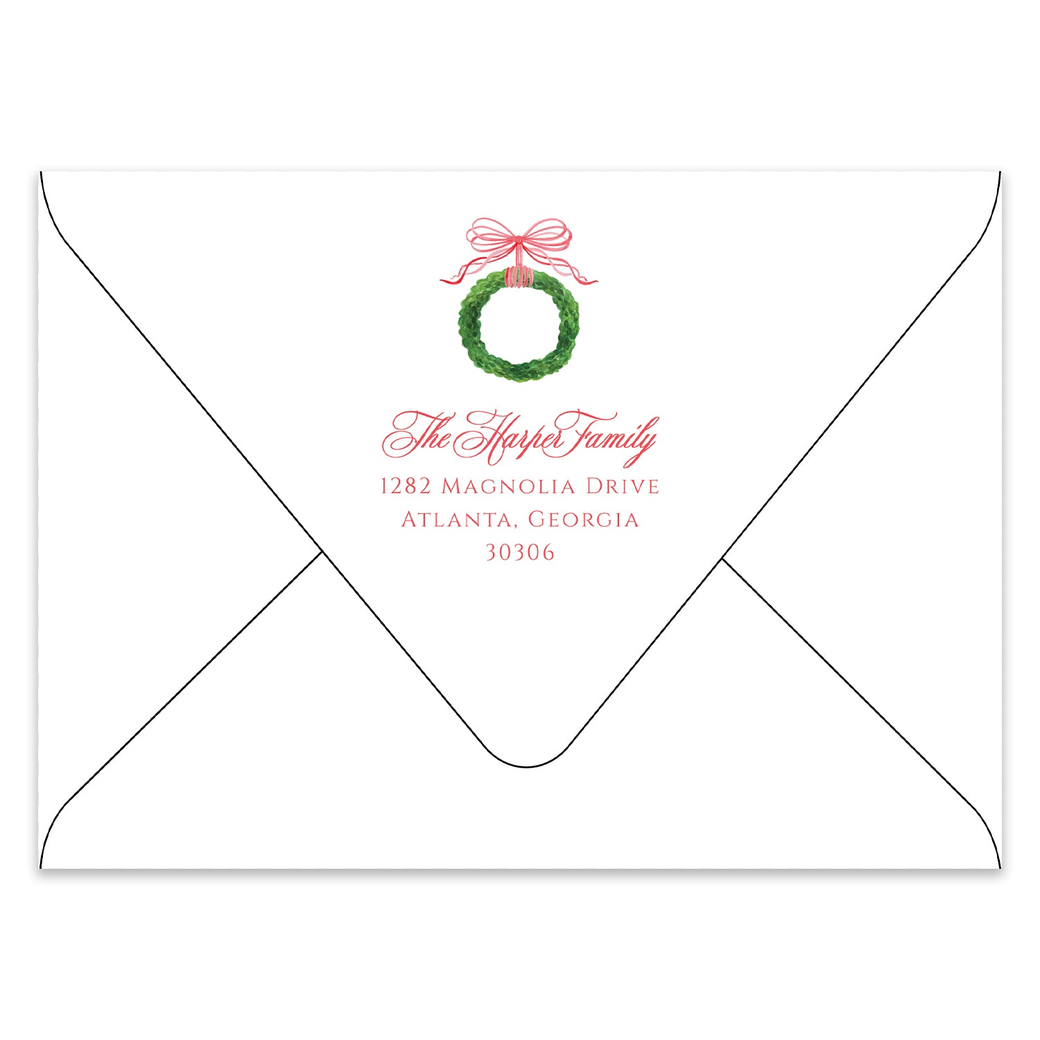 Bow & Boxwood Wreath Holiday Photo Card Address Printing Add-On, Red