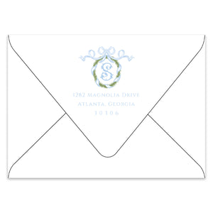 Holiday Boxwood Wreath Holiday Photo Card Address Printing Add-On, Blue