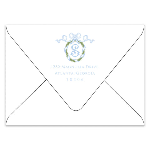 Holiday Boxwood Wreath Holiday Photo Card Address Printing Add-On, Blue