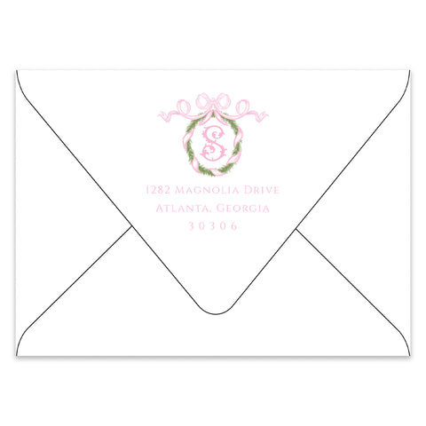 Holiday Boxwood Wreath Holiday Photo Card Address Printing Add-On, Pink
