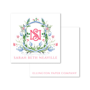 Monogram Pink and Blue Crest Enclosure Cards and Stickers
