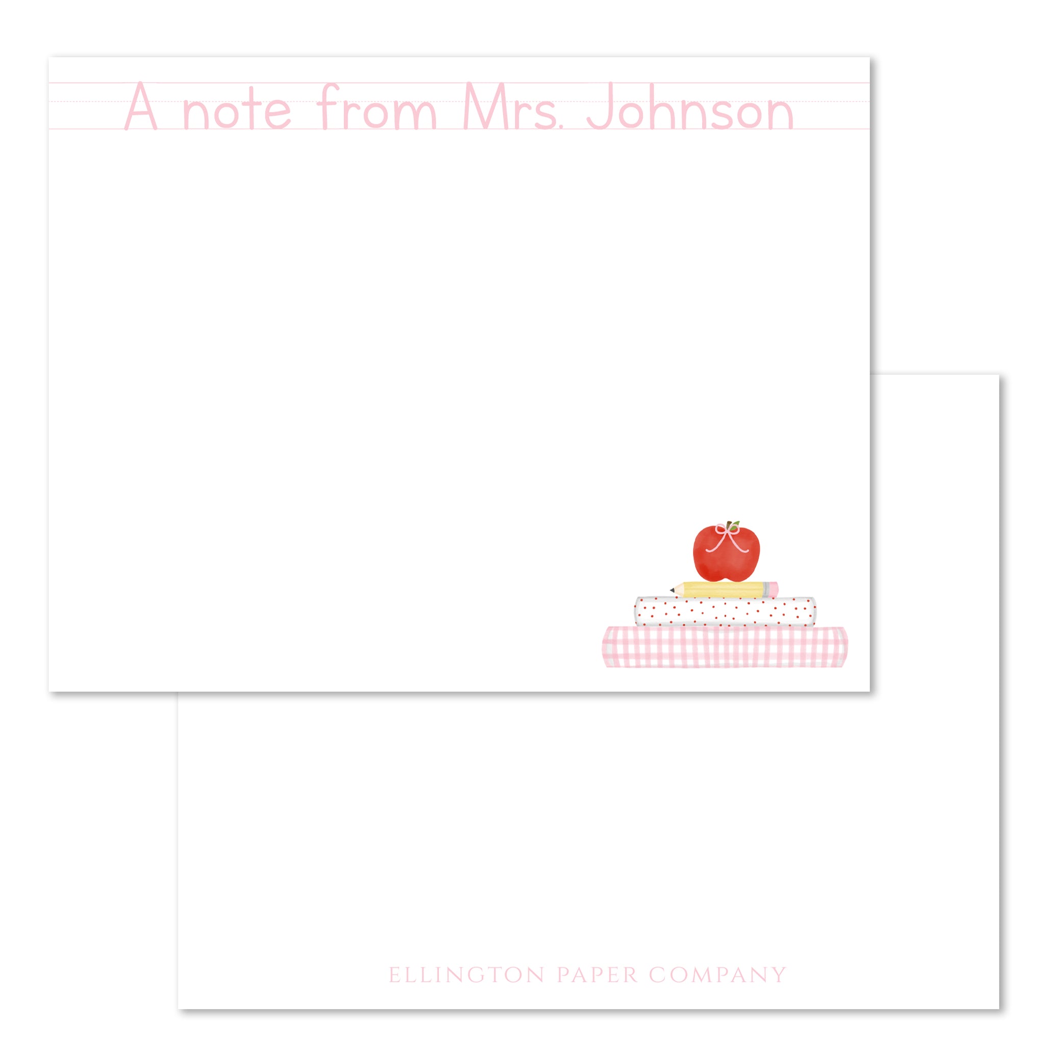 School Books Teacher Flat Notecards, Pink