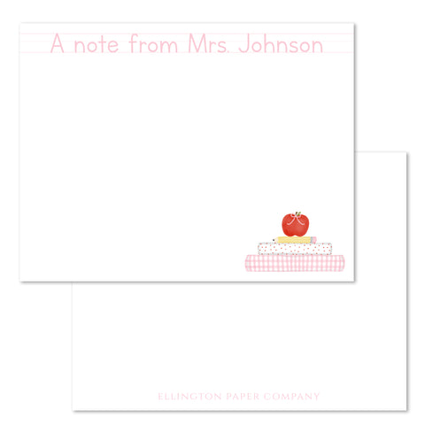 School Books Teacher Flat Notecards, Pink