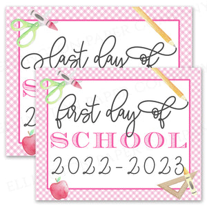 Printable First and Last Day of School Sign with Pink Gingham - Digital