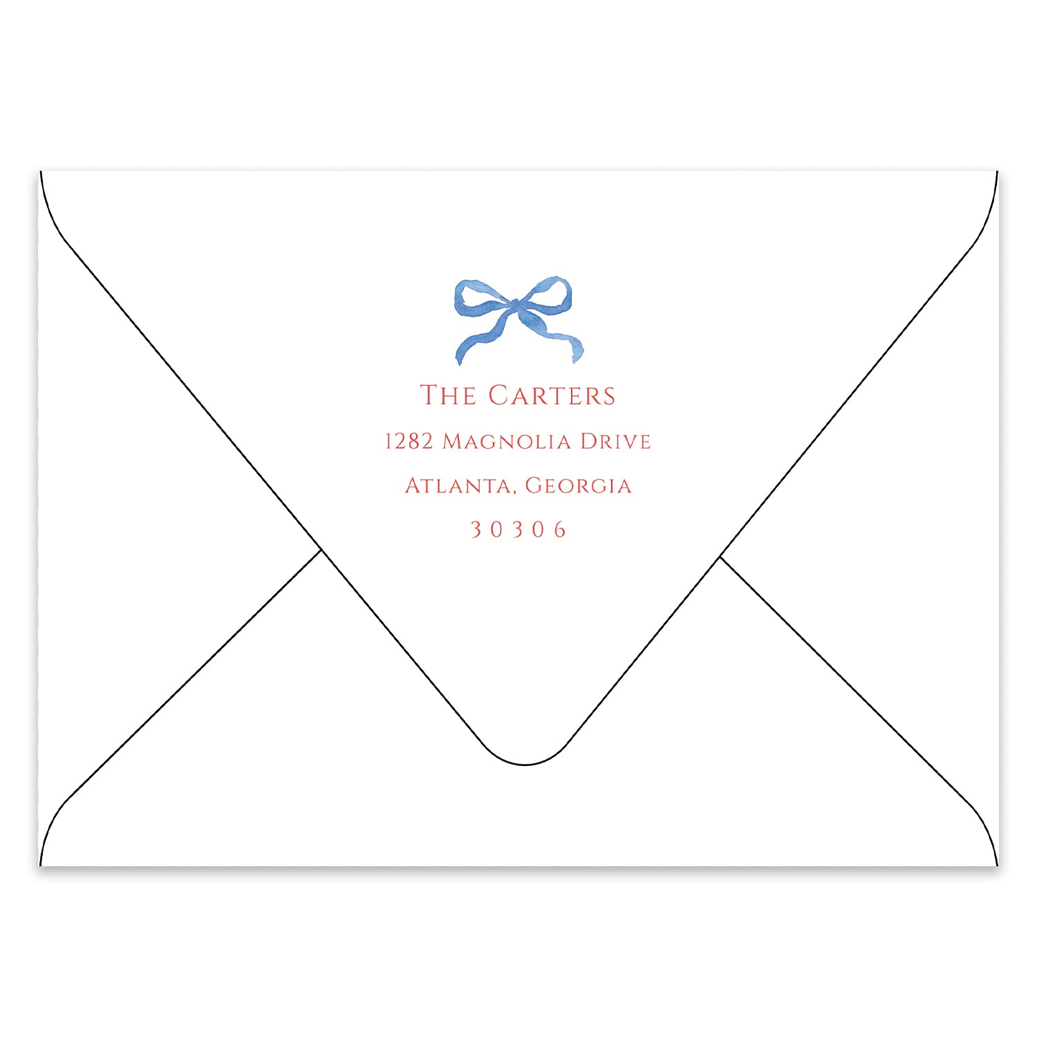Monogram Blue Bow Wreath Photo Card Address Printing Add-On
