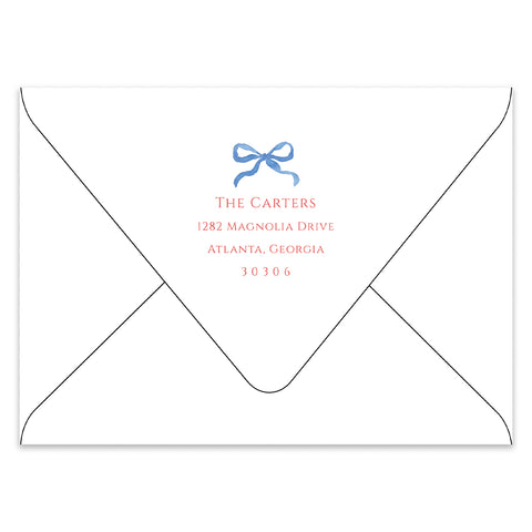 Monogram Blue Bow Wreath Photo Card Address Printing Add-On