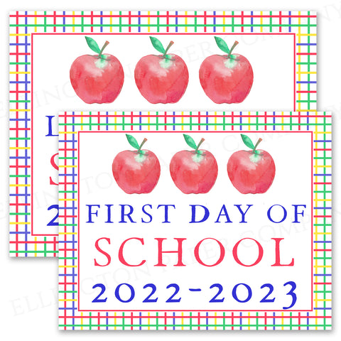 Printable First and Last Day of School Sign with Primary Windowpane Pattern and Block Font - Digital