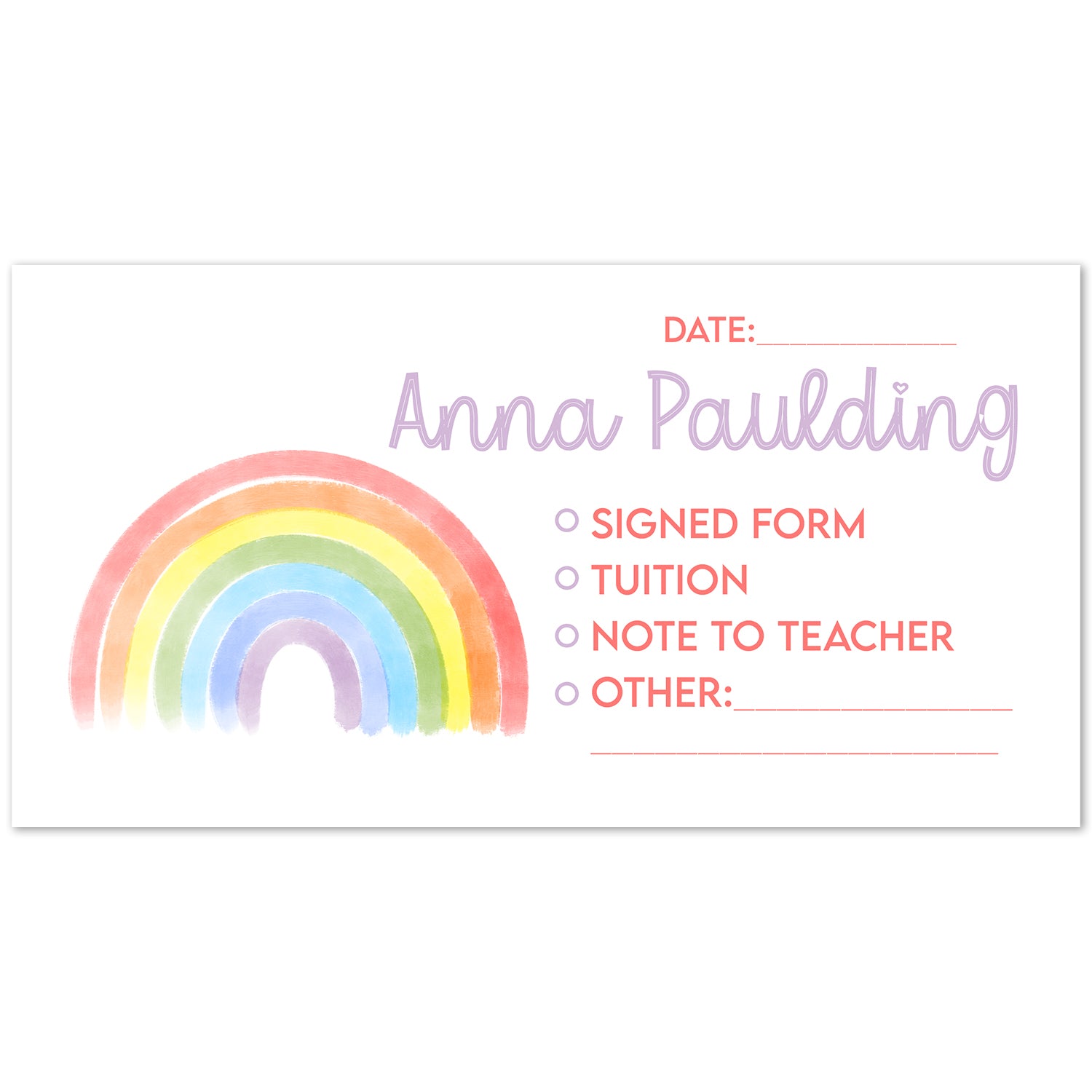Rainbow Personalized School Envelopes, 20 Count