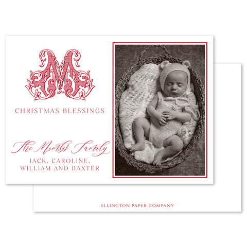Antique Monogram Holiday Photo Card, Red